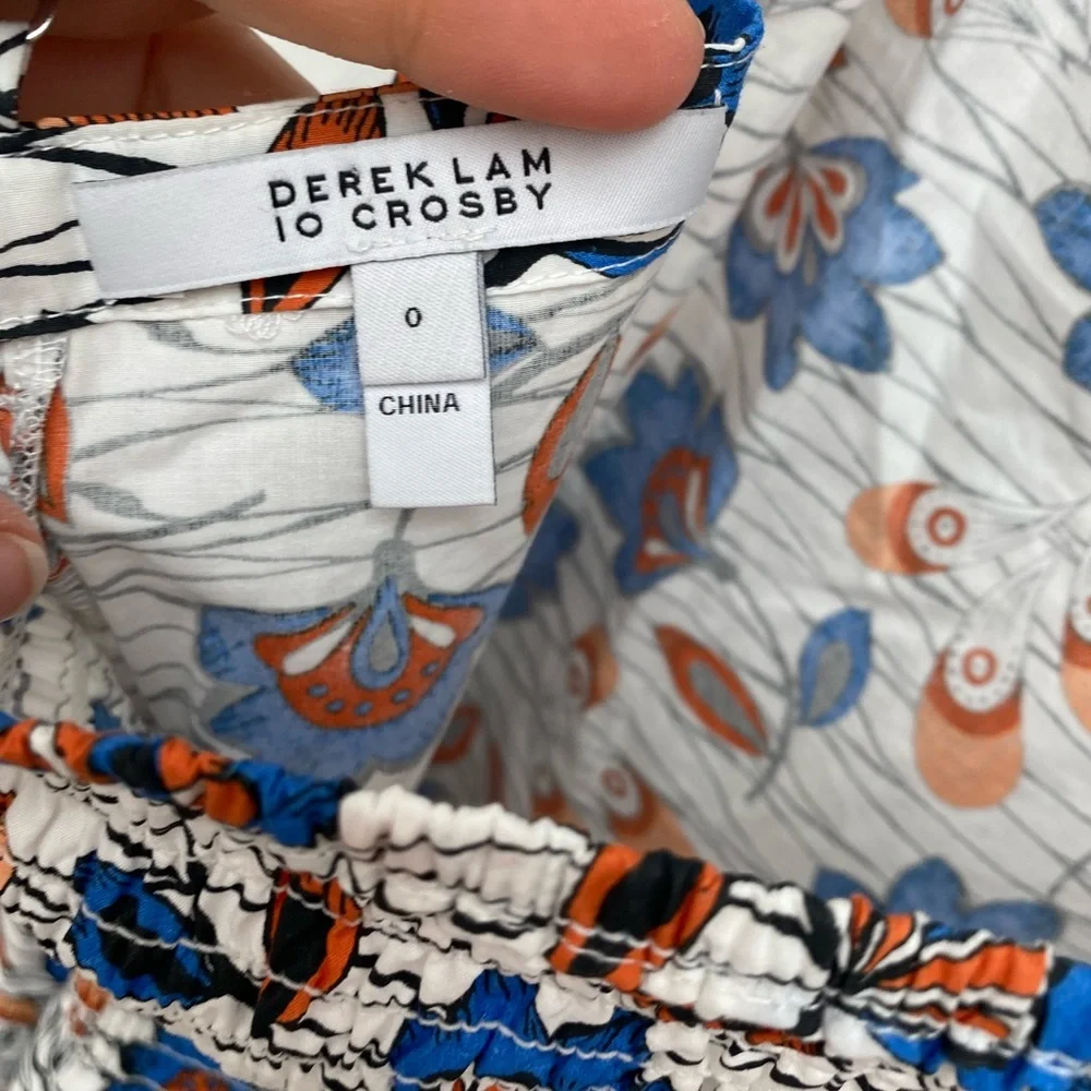 10 Crosby Derek Lam 100% Cotton Blue & Orange Spaghetti Strap Dress - Size 0